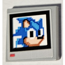 LEGO Medium Stone Gray Tile 2 x 2 with Pixelated Sonic the Hedgehog Head Sticker with Groove (3068)
