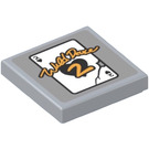 LEGO Medium Stone Gray Tile 2 x 2 with Playing Card and ‘Wild Deuce 2’ Sticker with Groove (3068)