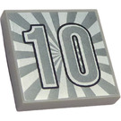 LEGO Medium Stone Gray Tile 2 x 2 with Silver Number "10" and Rays Around with Groove (3068)