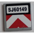 LEGO Gris pierre moyen Tuile 2 x 2 avec 'SJ60149' et rouge et blanc Chevrons Autocollant avec rainure (3068)