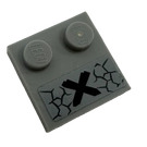 LEGO Mittleres Steingrau Fliese 2 x 2 mit Bolzen auf Kante mit Schwarz Kreuz und Cracks Aufkleber (33909)