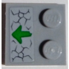 LEGO Mittleres Steingrau Fliese 2 x 2 mit Bolzen auf Kante mit green Pfeil und cracks Aufkleber (33909)