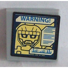 LEGO Mittleres Steingrau Fliese 2 x 2 mit 'Warning' Aufkleber mit Nut (3068)