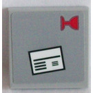 LEGO Medium Stone Gray Tile 2 x 2 with White Envelope and Red Glass Sticker with Groove (3068)