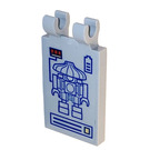 LEGO Medium Stone Gray Tile 2 x 3 with Horizontal Clips with robot drawing Sticker (Thick Open 'O' Clips) (30350)