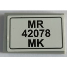 LEGO Gris pierre moyen Tuile 2 x 3 avec 'MR 42078 MK' Autocollant (26603)