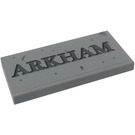 LEGO Medium Steengrijs Tegel 2 x 4 met 'ARKHAM' Sticker (87079)