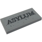 LEGO Medium Stone Gray Tile 2 x 4 with 'ASYLUM' Sticker (87079)