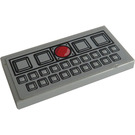 LEGO Mittleres Steingrau Fliese 2 x 4 mit Console mit rot Button Aufkleber (87079)