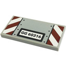 LEGO Medium Stone Gray Tile 2 x 4 with 'GG 60316', Danger Stripes Sticker (87079)