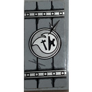 LEGO Medium Stone Gray Tile 2 x 4 with Metal Lid with Scratches and Blacksmith Emblem Sticker (87079)