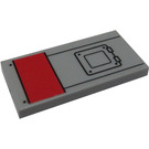 LEGO Gris pierre moyen Tuile 2 x 4 avec rouge Rectangle et Noir Hatch Autocollant (87079)