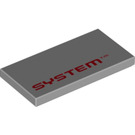 LEGO Medium Stone Gray Tile 2 x 4 with Red 'SYSTEM' (69928 / 87079)