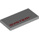 LEGO Medium Stone Gray Tile 2 x 4 with Red 'SYSTEM' (87079)