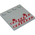 LEGO Medium Steengrijs Tegel 4 x 4 met Studs Aan Rand met 2 Arrows, 'DANGER' en Rood en Wit Danger Strepen Sticker (6179)