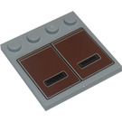 LEGO Mittleres Steingrau Fliese 4 x 4 mit Bolzen auf Kante mit Brown panels 7753 Aufkleber (6179)
