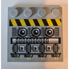 LEGO Medium Stone Gray Tile 4 x 4 with Studs on Edge with Engine and Black and Yellow Danger Stripes (Model Left) Sticker (6179)