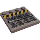 LEGO Mittleres Steingrau Fliese 4 x 4 mit Bolzen auf Kante mit Motor und Hazard Line Aufkleber (6179)