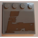 LEGO Mittleres Steingrau Fliese 4 x 4 mit Bolzen auf Kante mit Gold beaten Panel design Links Aufkleber (6179)