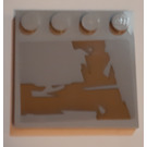 LEGO Mittleres Steingrau Fliese 4 x 4 mit Bolzen auf Kante mit Gold beaten Panel design Recht Aufkleber (6179)