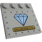 LEGO Gris pierre moyen Tuile 4 x 4 avec Goujons sur Bord avec Medium Bleu diamant, Rivets et 'diamant CO.' Autocollant (6179)