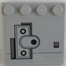 LEGO Gris pierre moyen Tuile 4 x 4 avec Goujons sur Bord avec Oval et Rectangular Hatch avec 3 Noir Buttons Autocollant (6179)