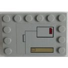LEGO Medium Stone Gray Tile 4 x 6 with Studs on 3 Edges with Dark Tan Hatch and Black Outlined Hatch with Dark Red Button Sticker (6180)