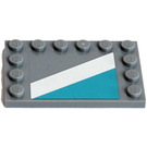 LEGO Mittleres Steingrau Fliese 4 x 6 mit Bolzen auf 3 Edges mit Diagonal Stripe Recht Aufkleber (6180)