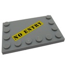 LEGO Mittleres Steingrau Fliese 4 x 6 mit Bolzen auf 3 Edges mit 'NO ENTRY' Aufkleber (6180)