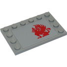 LEGO Medium Stone Gray Tile 4 x 6 with Studs on 3 Edges with Red Gryphon Pattern Model Left Side Sticker (6180)