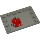 LEGO Medium Stone Gray Tile 4 x 6 with Studs on 3 Edges with Red Gryphon Pattern Model Right Side Sticker (6180)