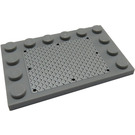 LEGO Mittleres Steingrau Fliese 4 x 6 mit Bolzen auf 3 Edges mit Silber Chequer Platte, Schwarz Rivets Aufkleber (6180)
