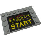 LEGO Mittleres Steingrau Fliese 4 x 6 mit Bolzen auf 3 Edges mit 'START' und Lap Timer Aufkleber (6180)