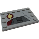 LEGO Medium Stone Gray Tile 4 x 6 with Studs on 3 Edges with SW Jedi Interceptor and Dark Red SW Semicircles (Left) Sticker (6180)