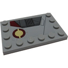 LEGO Medium Stone Gray Tile 4 x 6 with Studs on 3 Edges with SW Jedi Interceptor and Dark Red SW Semicircles (Left) Sticker (6180)