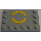 LEGO Medium Steengrijs Tegel 4 x 6 met Studs Aan 3 Edges met Twee Geel Semi Circles Sticker (6180)
