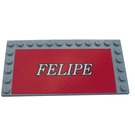 LEGO Medium Stone Gray Tile 6 x 12 with Studs on 3 Edges with 'Felipe' Sticker (6178)