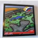 LEGO Medium Stone Gray Tile 6 x 6 with arial view of racetrack with blimp in view Sticker with Bottom Tubes (10202)