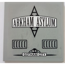LEGO Medium Stone Gray Tile 6 x 6 with ARKHAM ASYLUM Pattern Model Right Side Sticker with Bottom Tubes (10202)