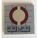 LEGO Mittleres Steingrau Fliese 6 x 6 mit Dark rot Semicircles Aufkleber ohne Unterrohre (6881)