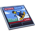 LEGO Mittleres Steingrau Fliese 6 x 6 mit 'SPORT NEWS LIVE' und Snowboarder Aufkleber mit Unterrohren (10202)