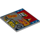 LEGO Mittleres Steingrau Fliese 6 x 6 mit "Time" mit Unterrohren (10202 / 33704)