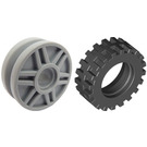 LEGO Medium Stone Gray Tire Ø 30.4 X 11 with Band Around Center of Tread with Rim Narrow Ø18 x 7 and Pin Hole with Shallow Spokes