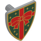 LEGO Medium Stone Gray Triangular Shield (Short) with Red Bow Ribbon and Gold Stars on Dark Green (3846 / 113042)