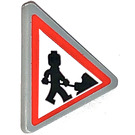 LEGO Medium Stone Gray Triangular Sign with Construction Site Sign Sticker with Split Clip (30259)
