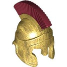 LEGO Metallic Gold Hoplite Helmet - Minifigure with Dark Red Crest (90392)