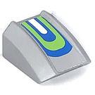 LEGO Metallic Silver Slope 1 x 2 x 2 Curved with White, Green, and Blue Curves Sticker (30602)