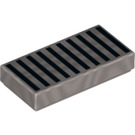 LEGO Silbermetallic Fliese 1 x 2 mit Radiator Gitter mit Nut (3069 / 41781)