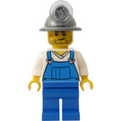 LEGO Miner med Mining Hatt, Smirk, Skjeggstubber, Hvit Skjorte og Blå Kjeledress Minifigur