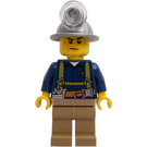 LEGO Miner with Mining Hat, Sweat Drops, Olive Green Suspenders, Tool Belt, and Dark Tan Pants Minifigure